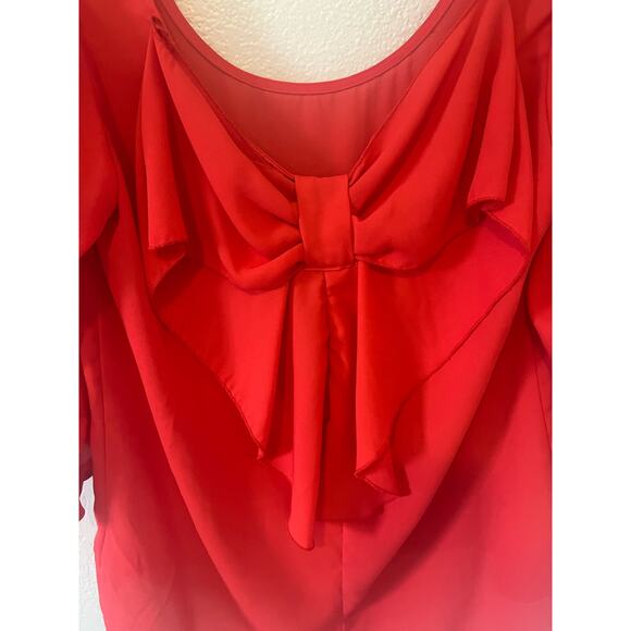 Women's Holiday Cocktail Sheer Red Top with Front Bow Size Small - Picture 3 of 5
